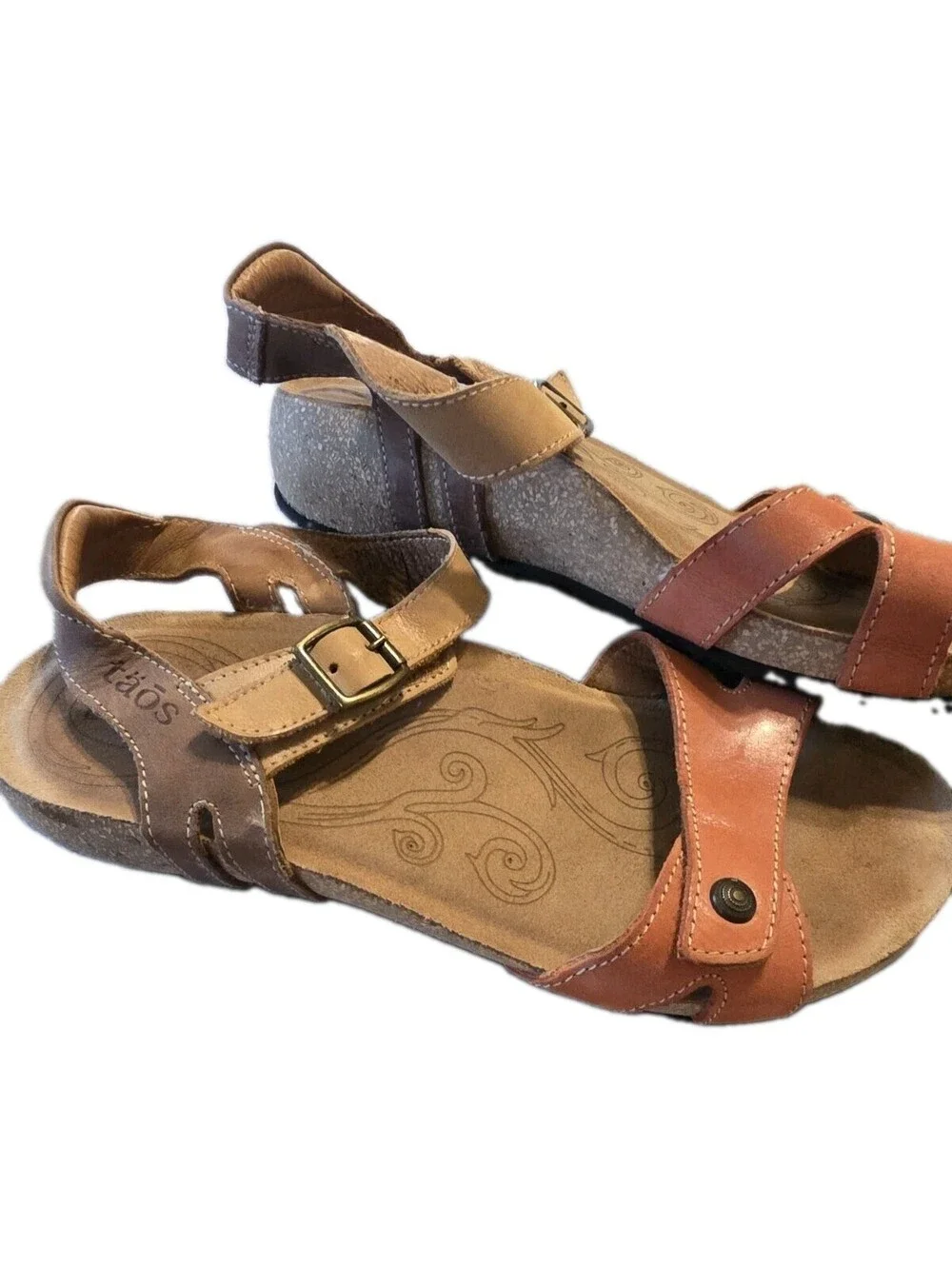 Taos Footwear Womens Orange Leather Universe Strappy Sandals Size 6-6.5 W